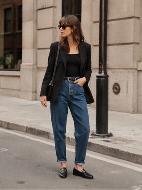 GITANO Women's Vintage High-Rise Tapered Leg Blue MOM Jeans 14 Avg